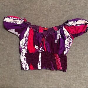Vintage art gecko purple boho crop top Size S/M